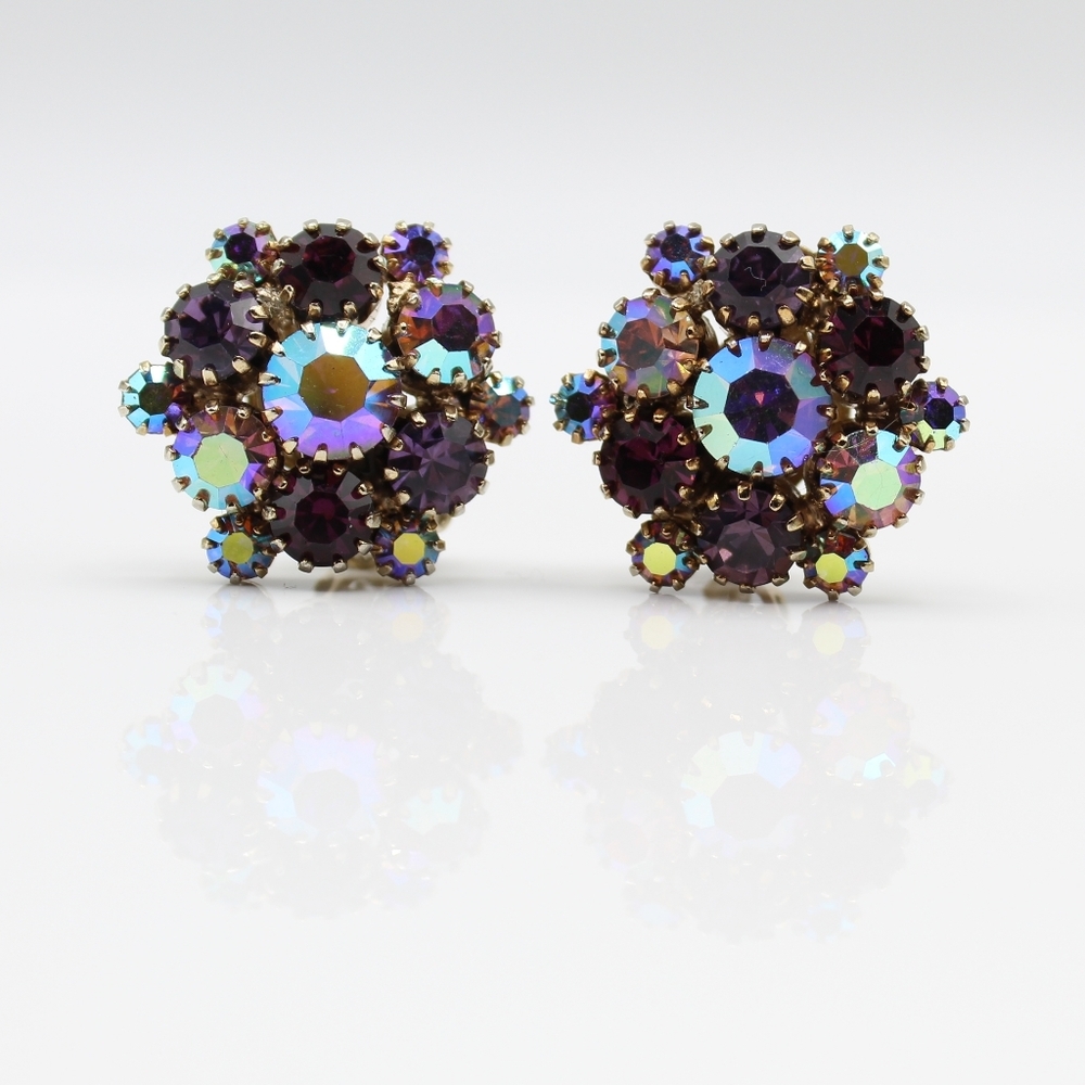 Vintage rhinestone clip earrings - Picture 2 of 7